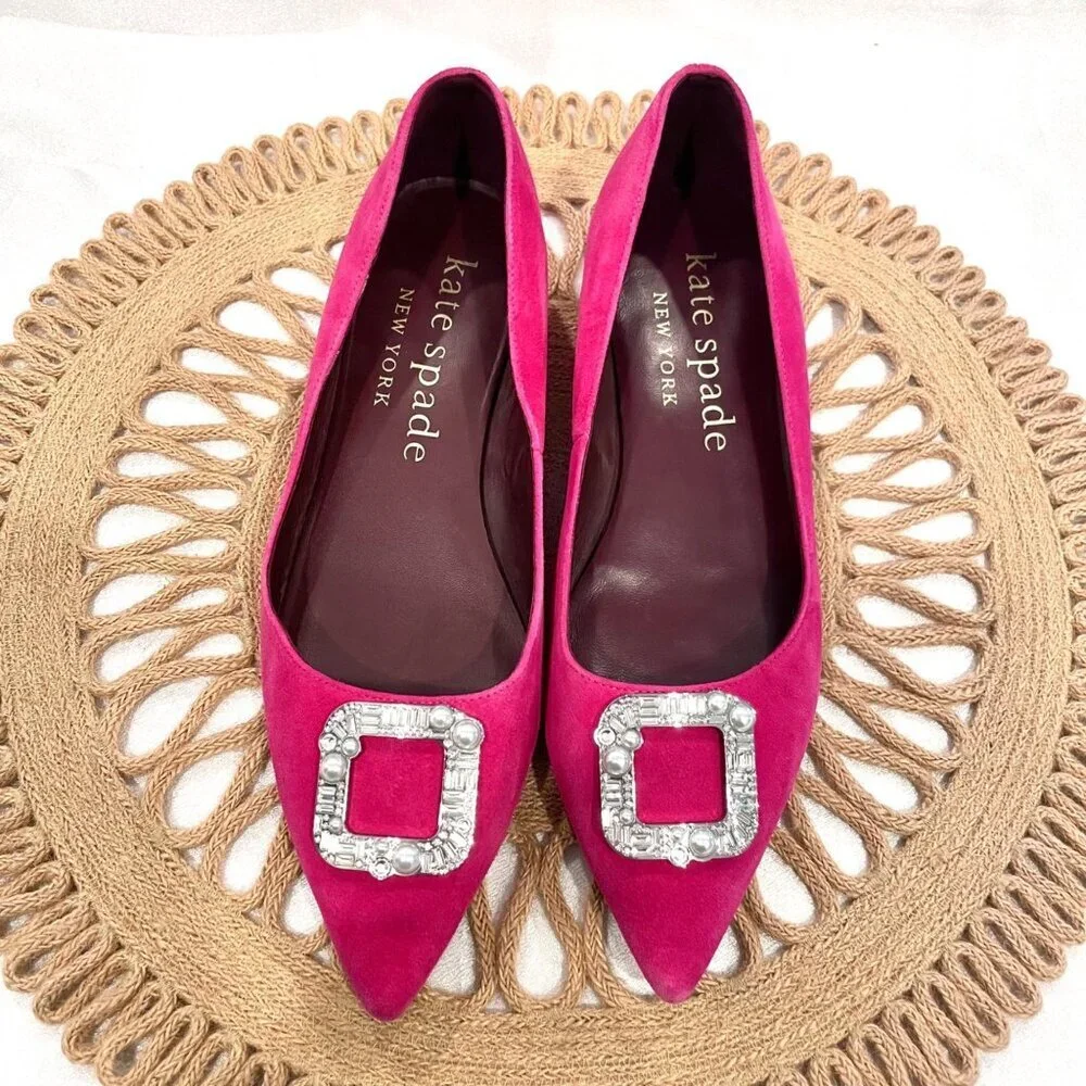 Kate Spade Buckle Up Pink Suede Flats Size 9.5
